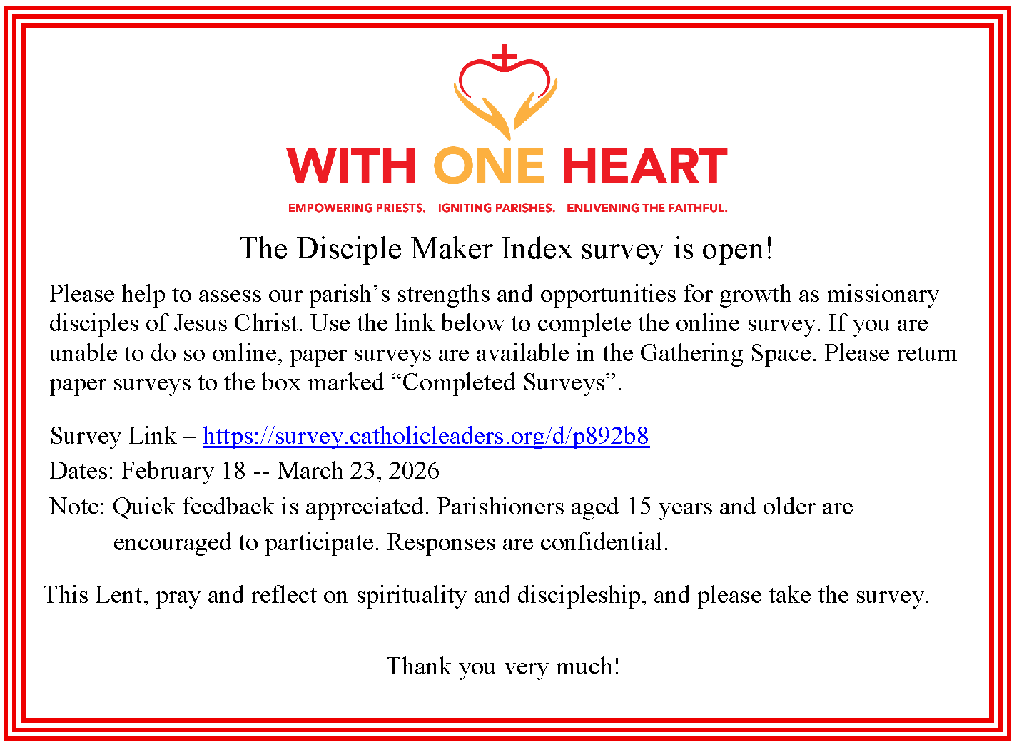 With One Heart Survey